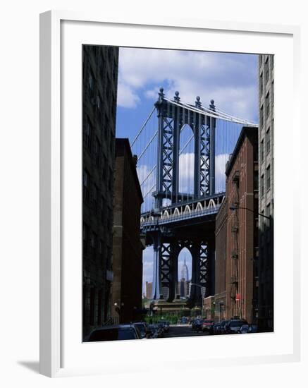 Empire State Building in Distance Seen Through Manhattan Bridge, Brooklyn, New York, USA-Yadid Levy-Framed Photographic Print