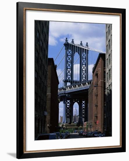 Empire State Building in Distance Seen Through Manhattan Bridge, Brooklyn, New York, USA-Yadid Levy-Framed Photographic Print