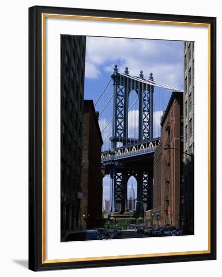 Empire State Building in Distance Seen Through Manhattan Bridge, Brooklyn, New York, USA-Yadid Levy-Framed Photographic Print