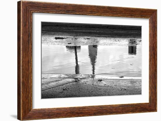 Empire State Building Reflection in Puddle-null-Framed Photo