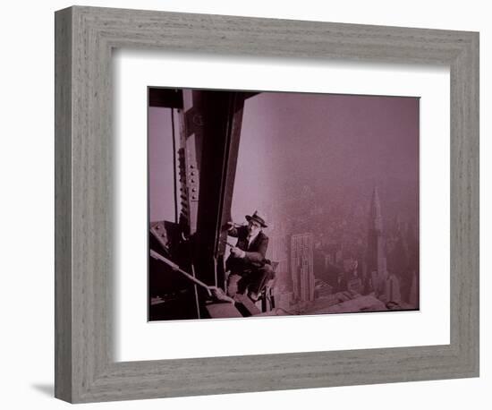 Empire State Building under Construction, Showing an Inspector Checking Work, 1930 (B/W Photo)-Lewis Wickes Hine-Framed Giclee Print