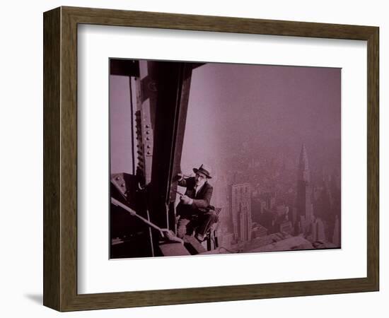 Empire State Building under Construction, Showing an Inspector Checking Work, 1930 (B/W Photo)-Lewis Wickes Hine-Framed Giclee Print