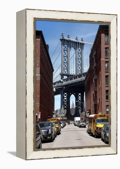 Empire State Building Underneath Brooklyn Bridge from DUMBO, Brooklyn-null-Framed Stretched Canvas