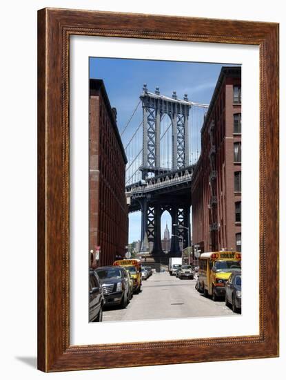 Empire State Building Underneath Brooklyn Bridge from DUMBO, Brooklyn-null-Framed Photo