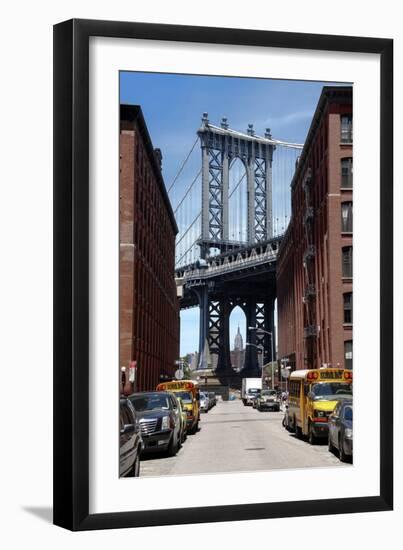 Empire State Building Underneath Brooklyn Bridge from DUMBO, Brooklyn-null-Framed Photo