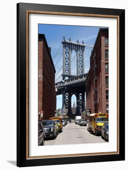 Empire State Building Underneath Brooklyn Bridge from DUMBO, Brooklyn-null-Framed Photo