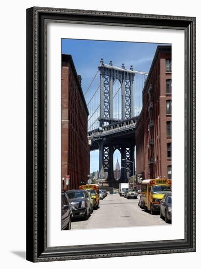 Empire State Building Underneath Brooklyn Bridge from DUMBO, Brooklyn-null-Framed Photo