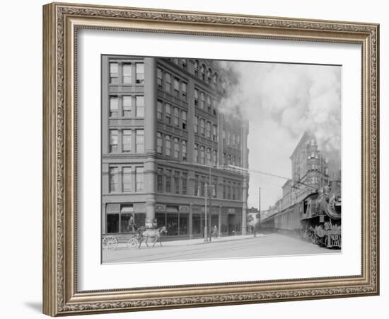 Empire State Express (New York Central Railroad) Passing Thru Washington Street, Syracuse, N.Y.-null-Framed Photo