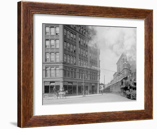 Empire State Express (New York Central Railroad) Passing Thru Washington Street, Syracuse, N.Y.-null-Framed Photo