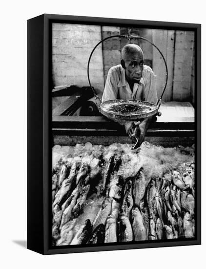 Employee of Fish Stall in the Old City Market-Robert W^ Kelley-Framed Premier Image Canvas