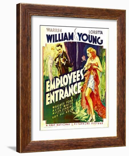 Employees' Entrance, Warren William, Loretta Young on Window Card, 1933-null-Framed Photo