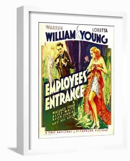 Employees' Entrance, Warren William, Loretta Young on Window Card, 1933-null-Framed Photo