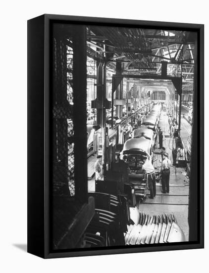 Employees Working on Cars as They Move Down Assembly Line-Ralph Morse-Framed Premier Image Canvas