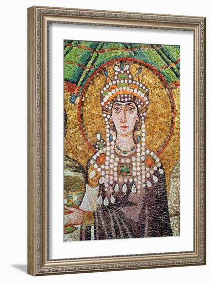 Empress Theodora with Her Court of Two Ministers and Seven Women, Detail of Theodora, circa 547 AD-null-Framed Giclee Print