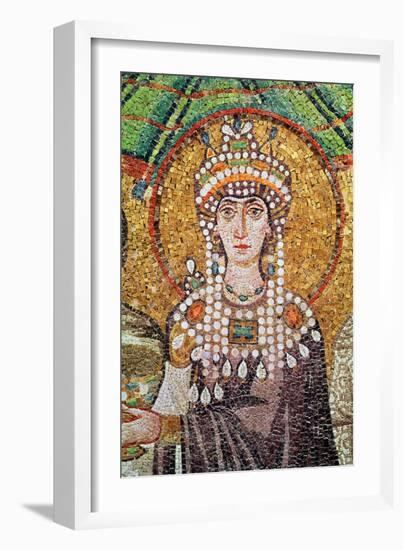 Empress Theodora with Her Court of Two Ministers and Seven Women, Detail of Theodora, circa 547 AD-null-Framed Giclee Print