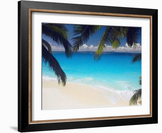 Empty Beach and Palms Trees, Seychelles, Indian Ocean, Africa-Sakis Papadopoulos-Framed Photographic Print