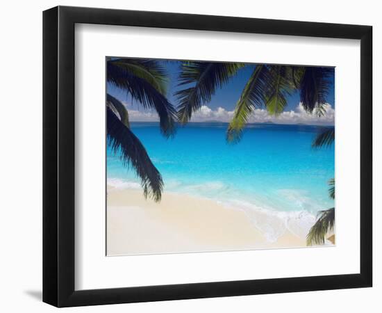 Empty Beach and Palms Trees, Seychelles, Indian Ocean, Africa-Sakis Papadopoulos-Framed Photographic Print