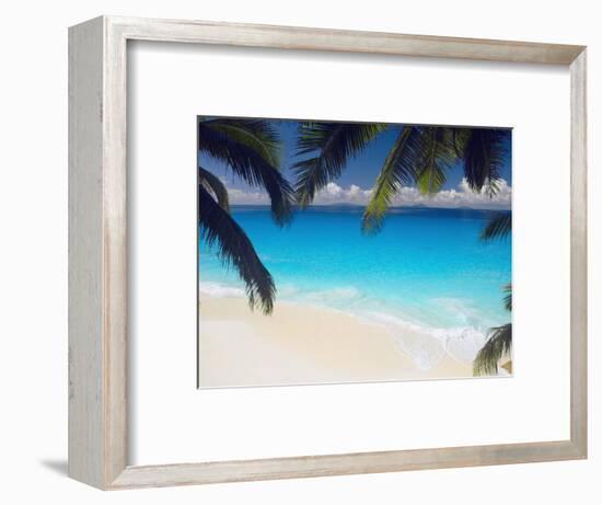 Empty Beach and Palms Trees, Seychelles, Indian Ocean, Africa-Sakis Papadopoulos-Framed Photographic Print