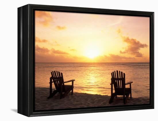 Empty Beach Chairs at Sunset, Denis Island, Seychelles-Sergio Pitamitz-Framed Premier Image Canvas