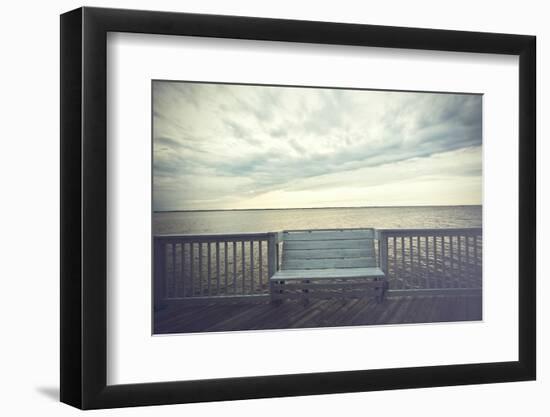 Empty Bench along the Boardwalk Overlooking the Currituck Sound in Duck in the Outer Banks of North-pdb1-Framed Photographic Print