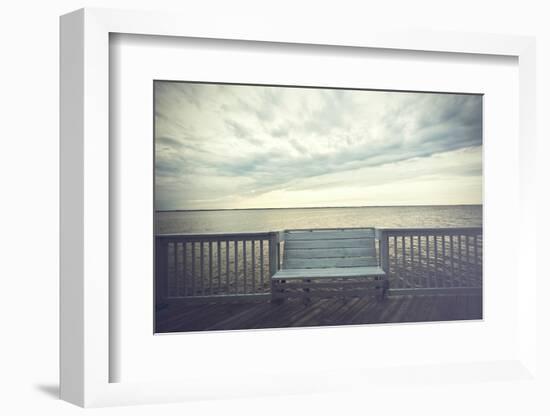 Empty Bench along the Boardwalk Overlooking the Currituck Sound in Duck in the Outer Banks of North-pdb1-Framed Photographic Print