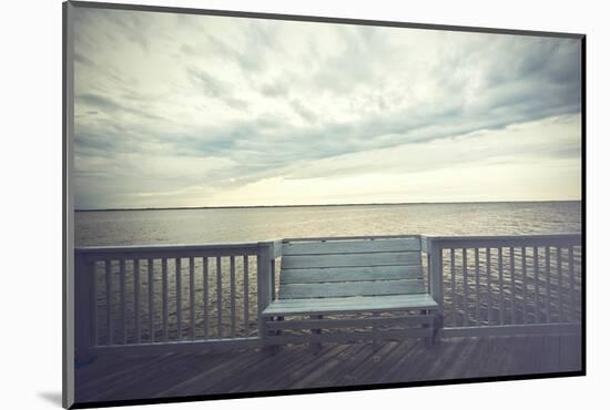 Empty Bench along the Boardwalk Overlooking the Currituck Sound in Duck in the Outer Banks of North-pdb1-Mounted Photographic Print