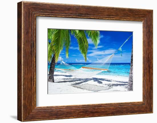 Empty Hammock between Palm Trees on Tropical Beach-Martin Valigursky-Framed Photographic Print