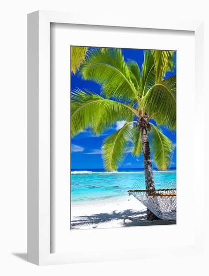 Empty Hammock under Palm Tree on Tropical Beach-Martin Valigursky-Framed Photographic Print