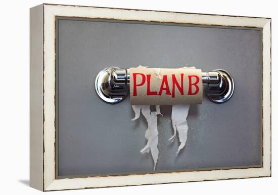 Empty Roll Of Toilet Paper With The Phrase Plan B, Concept For Alternative Planning-Flynt-Framed Stretched Canvas