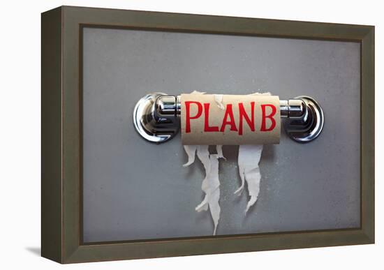 Empty Roll Of Toilet Paper With The Phrase Plan B, Concept For Alternative Planning-Flynt-Framed Stretched Canvas