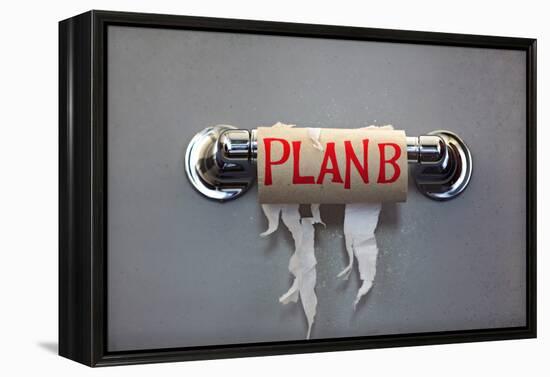 Empty Roll Of Toilet Paper With The Phrase Plan B, Concept For Alternative Planning-Flynt-Framed Stretched Canvas