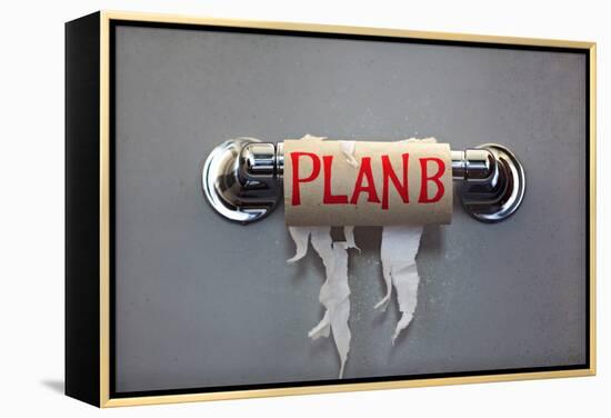 Empty Roll Of Toilet Paper With The Phrase Plan B, Concept For Alternative Planning-Flynt-Framed Stretched Canvas