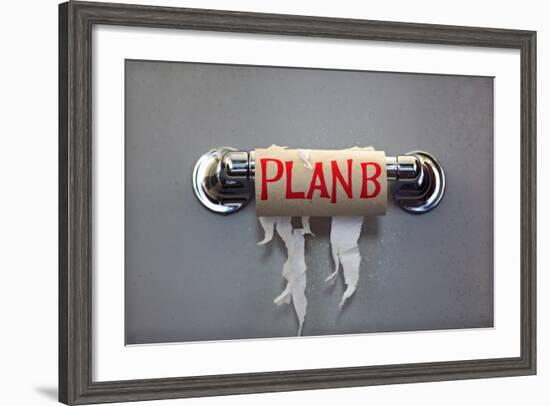 Empty Roll Of Toilet Paper With The Phrase Plan B, Concept For Alternative Planning-Flynt-Framed Art Print