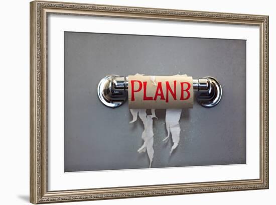 Empty Roll Of Toilet Paper With The Phrase Plan B, Concept For Alternative Planning-Flynt-Framed Art Print