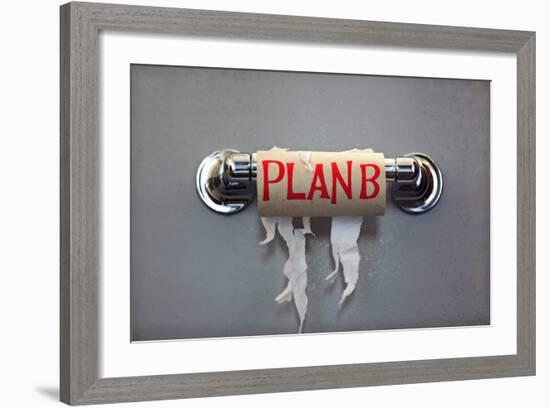 Empty Roll Of Toilet Paper With The Phrase Plan B, Concept For Alternative Planning-Flynt-Framed Art Print