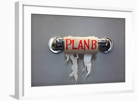 Empty Roll Of Toilet Paper With The Phrase Plan B, Concept For Alternative Planning-Flynt-Framed Art Print