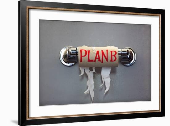 Empty Roll Of Toilet Paper With The Phrase Plan B, Concept For Alternative Planning-Flynt-Framed Art Print