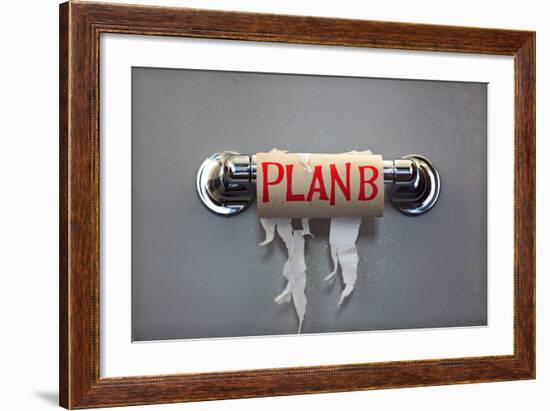 Empty Roll Of Toilet Paper With The Phrase Plan B, Concept For Alternative Planning-Flynt-Framed Art Print