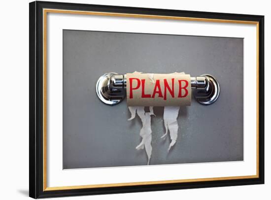 Empty Roll Of Toilet Paper With The Phrase Plan B, Concept For Alternative Planning-Flynt-Framed Art Print