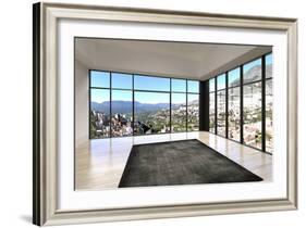 Empty Room Interior with Floor to Ceiling Windows and Scenic View-PlusONE-Framed Photographic Print