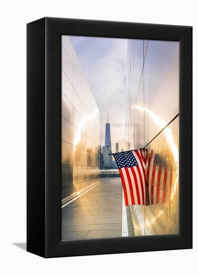 Empty skies 9/11 memorial in Libery state park, New York, USA-Jordan Banks-Framed Premier Image Canvas