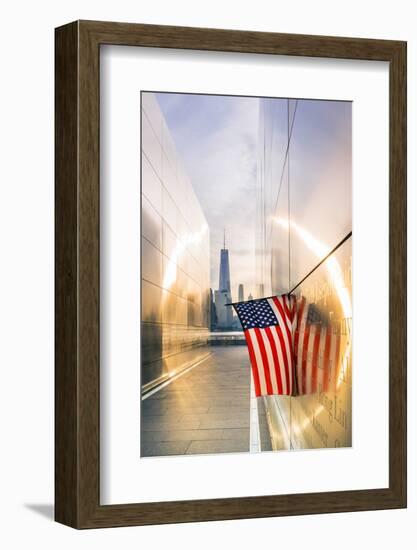 Empty skies 9/11 memorial in Libery state park, New York, USA-Jordan Banks-Framed Photographic Print