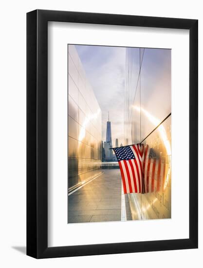 Empty skies 9/11 memorial in Libery state park, New York, USA-Jordan Banks-Framed Photographic Print