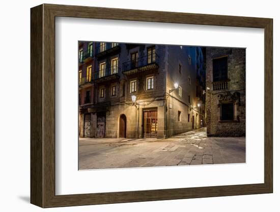 Empty Street of Barri Gotic at Night, Barcelona-NejroN Photo-Framed Photographic Print