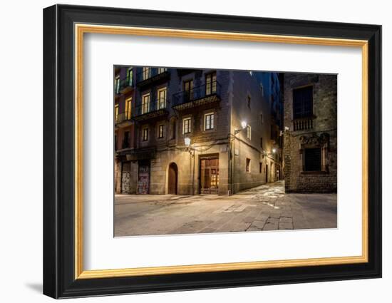 Empty Street of Barri Gotic at Night, Barcelona-NejroN Photo-Framed Photographic Print