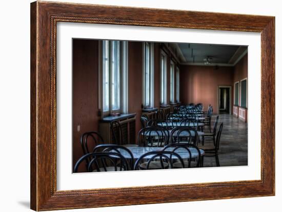 Empty Tables in Long Room-Nathan Wright-Framed Photographic Print