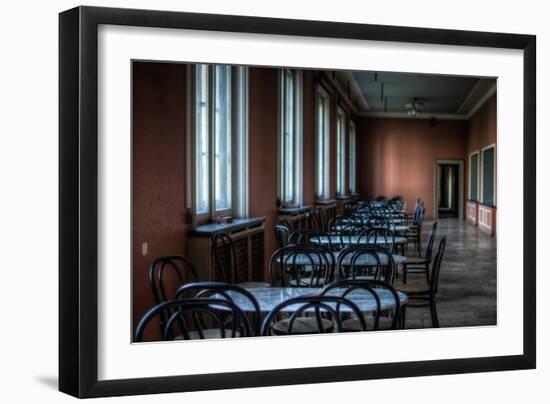 Empty Tables in Long Room-Nathan Wright-Framed Photographic Print