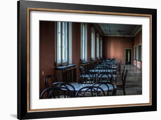 Empty Tables in Long Room-Nathan Wright-Framed Photographic Print