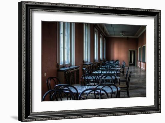 Empty Tables in Long Room-Nathan Wright-Framed Photographic Print