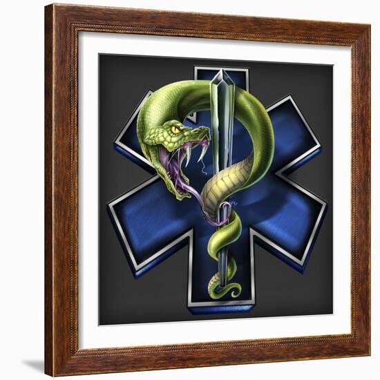 EMS Star of Life With Snake-FlyLand Designs-Framed Giclee Print